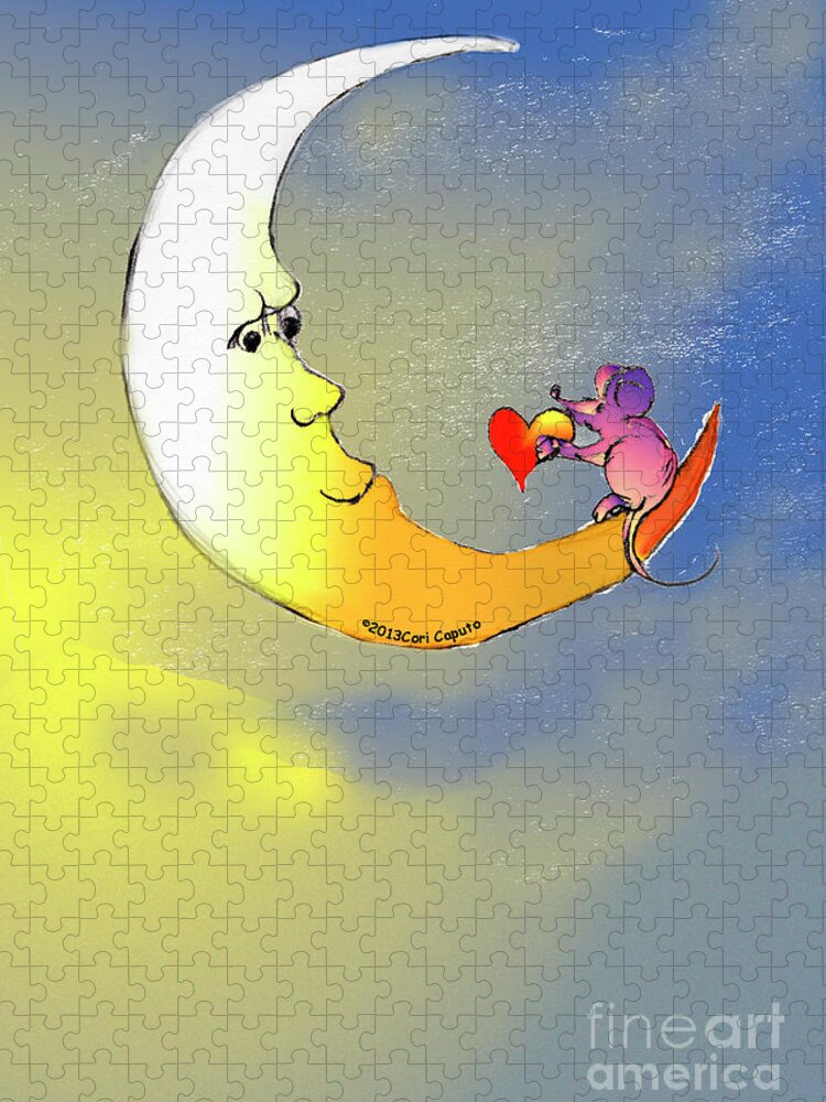 Mouse Jigsaw Puzzle featuring the digital art Mouse Loves Moon #1 by Cori Caputo