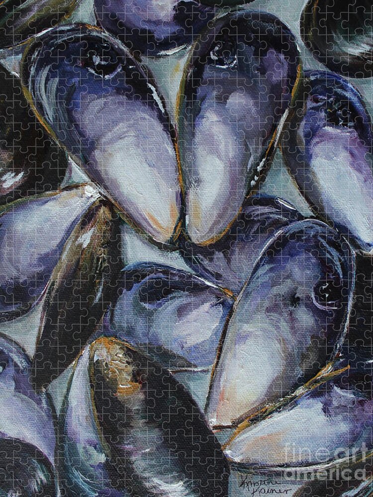 Mussels Jigsaw Puzzle featuring the painting Mussel Shells #1 by Kristine Kainer