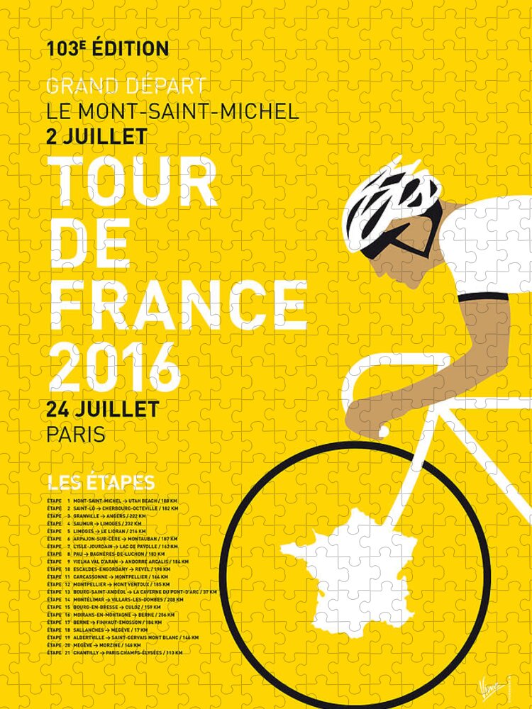 2016 Jigsaw Puzzle featuring the digital art My Tour De France Minimal Poster 2016 by Chungkong Art