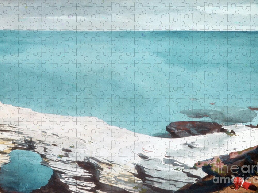 Winslow Homer Jigsaw Puzzle featuring the drawing Natural Bridge. Bermuda #2 by Winslow Homer
