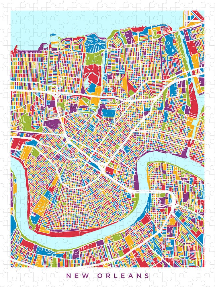 Street Map Jigsaw Puzzle featuring the digital art New Orleans Street Map #1 by Michael Tompsett
