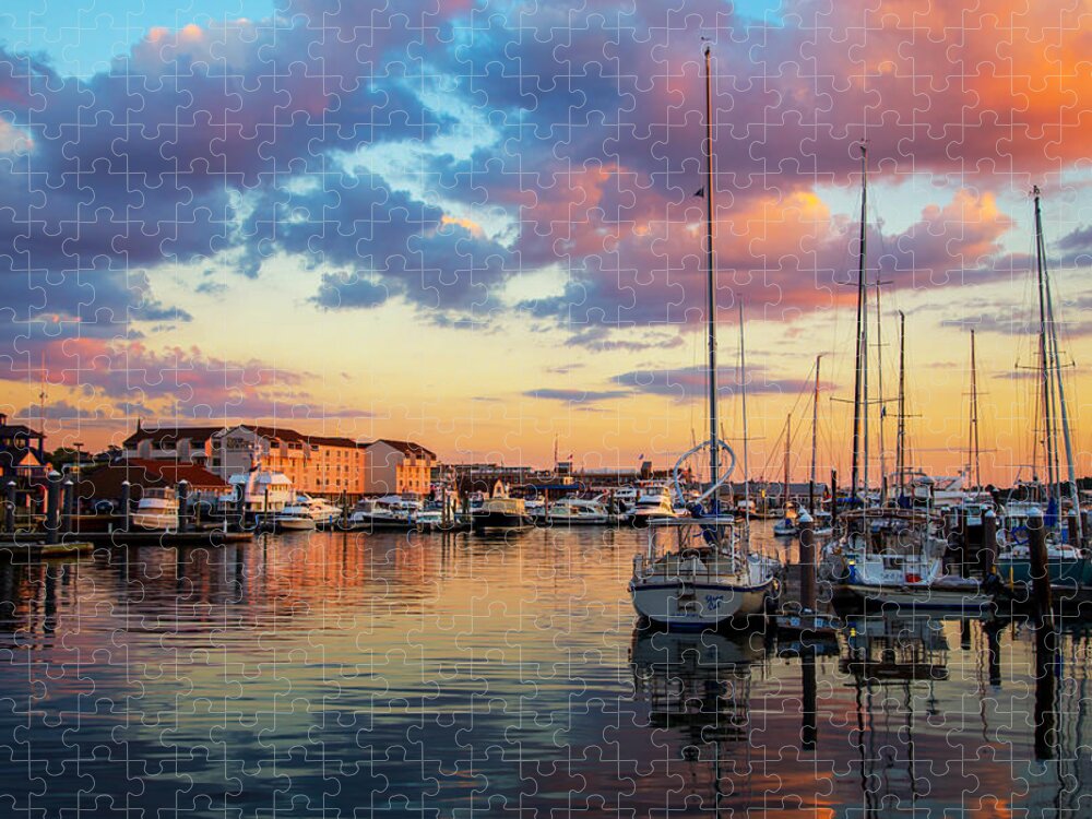 Boat Jigsaw Puzzle featuring the photograph Newports Dusk #1 by Karol Livote