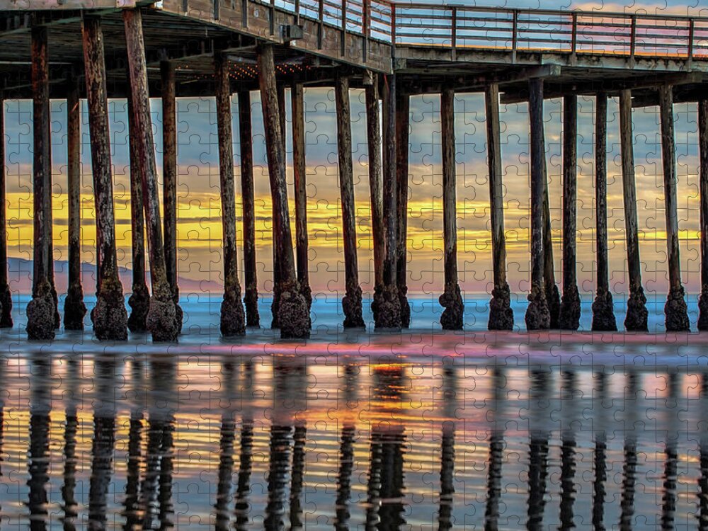 Pismo Beach Jigsaw Puzzle featuring the photograph Ocean Pier at Sunset - Nautical Prints by Gregory Ballos