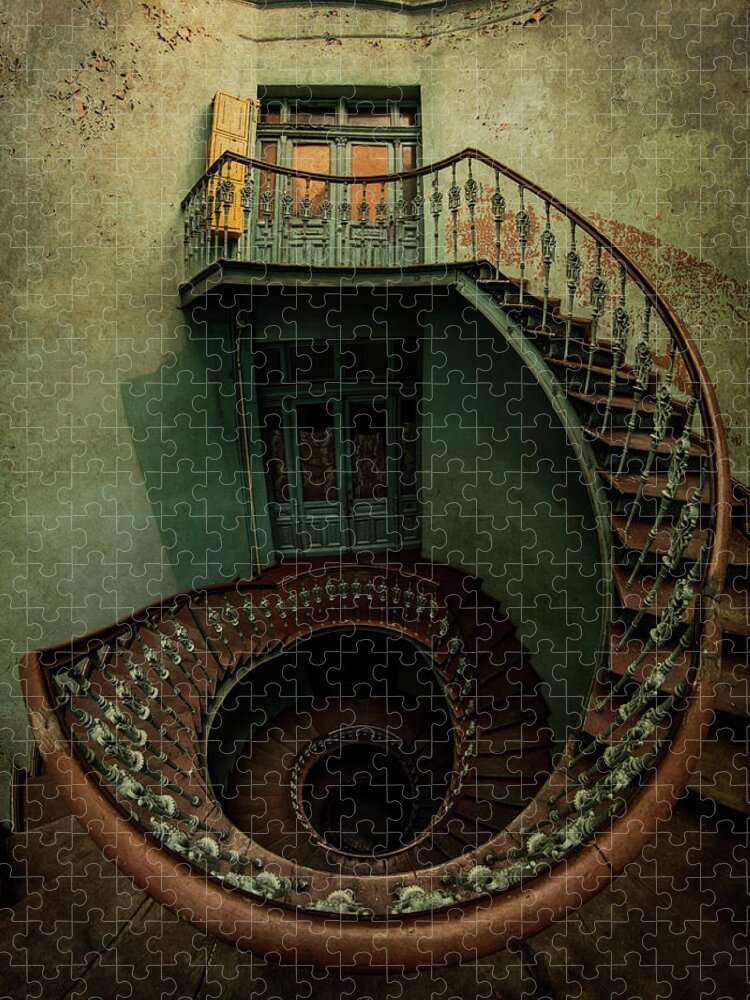 Building Jigsaw Puzzle featuring the photograph Old forgotten spiral staircase #1 by Jaroslaw Blaminsky