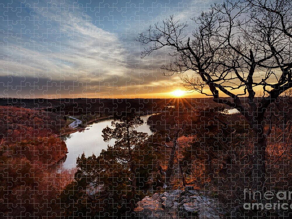 Ha Ha Tonka Jigsaw Puzzle featuring the photograph Ozark Sunset from the Bluff by Dennis Hedberg