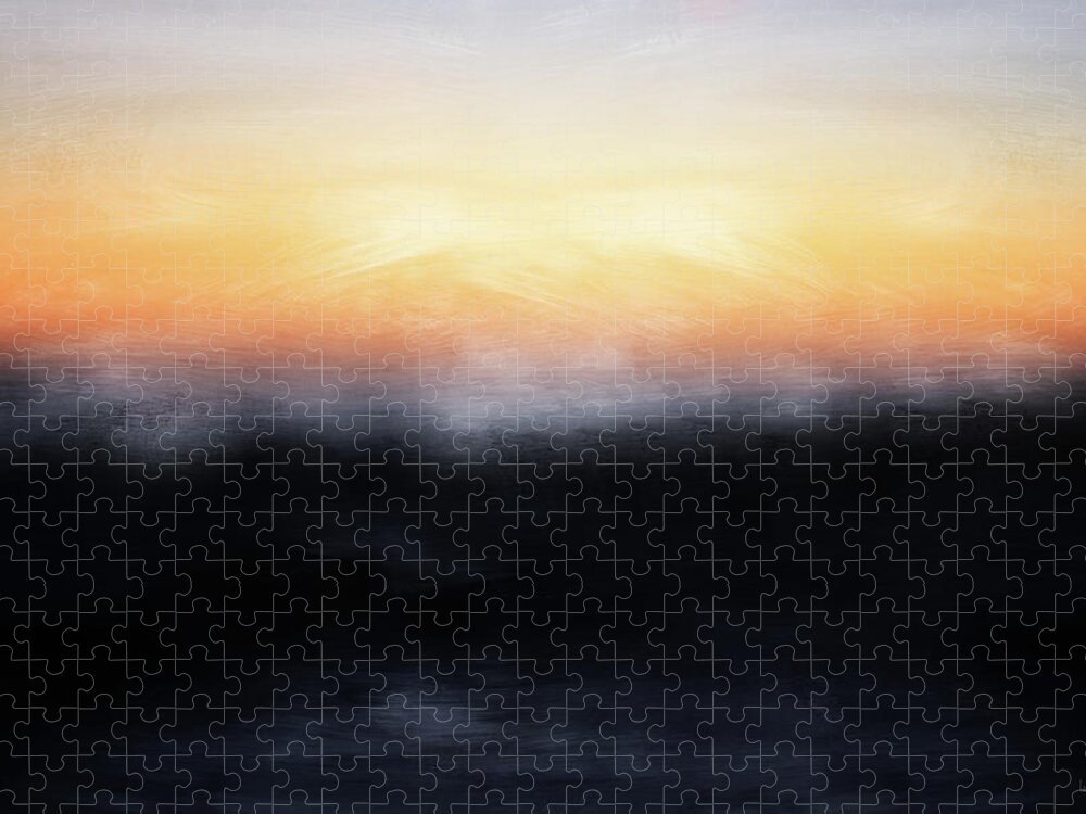 Abstract Jigsaw Puzzle featuring the mixed media Pacific Sunset- Abstract Art by Linda Woods #1 by Linda Woods