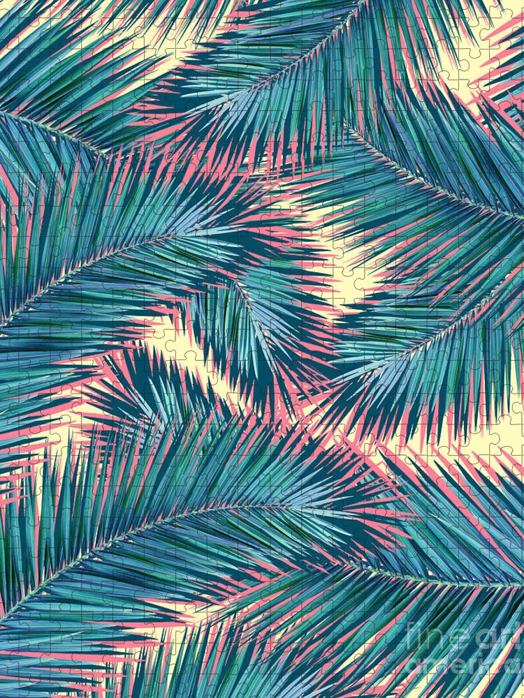 Tropical Leaves. Nature Design Puzzle featuring the digital art Exotic Summer tropical plant by Mark Ashkenazi