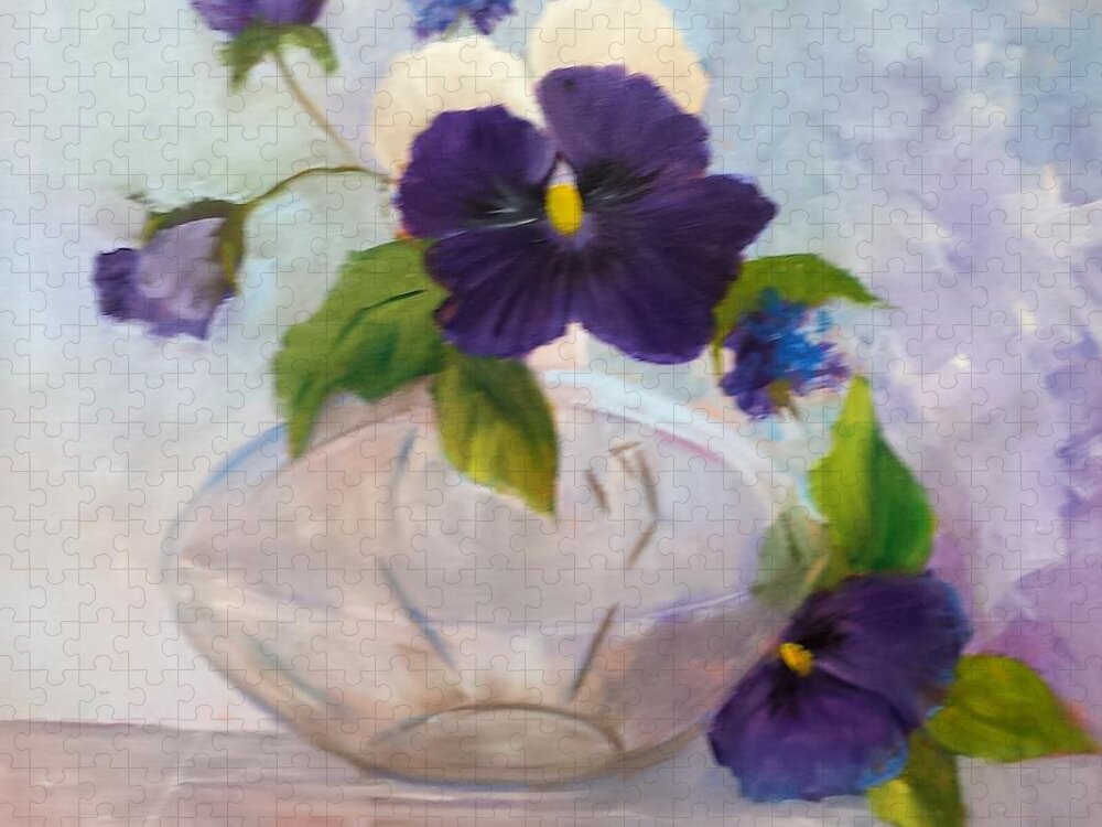 Pansies Jigsaw Puzzle featuring the painting Pansies In Glass #1 by Barbara Haviland