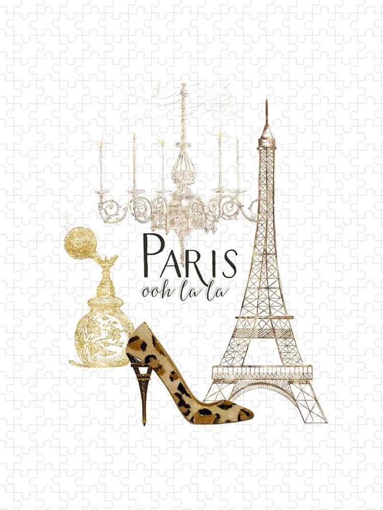 Fashion Jigsaw Puzzle featuring the painting Paris - Ooh la la Fashion Eiffel Tower Chandelier Perfume Bottle by Audrey Jeanne Roberts