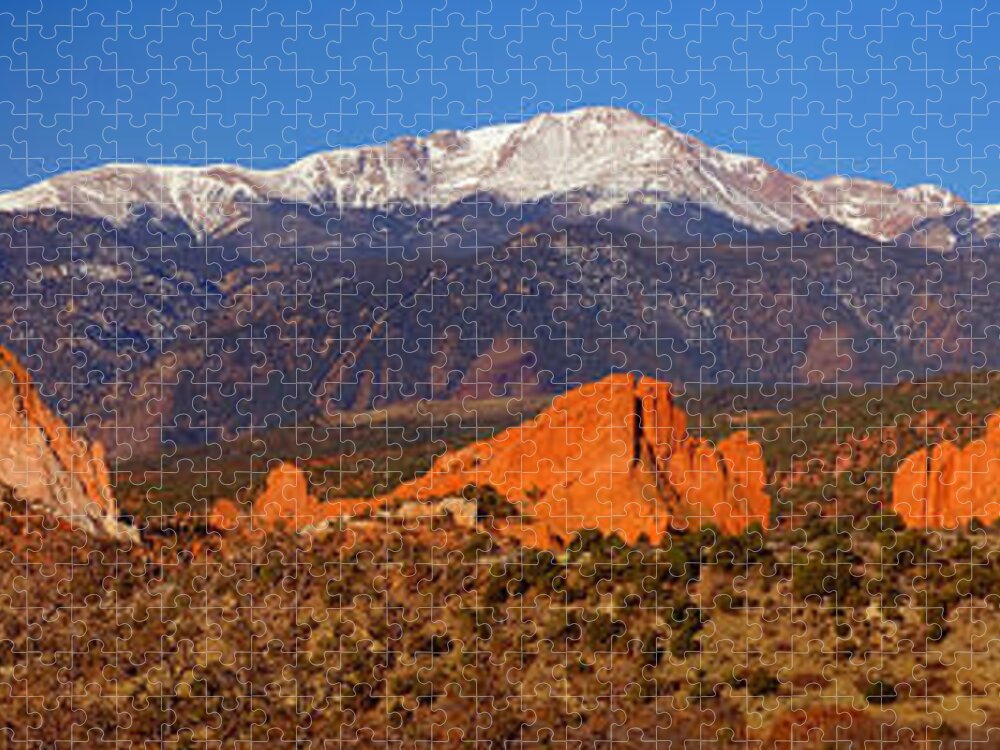 Pike's Peak Jigsaw Puzzle featuring the photograph Pike's Peak and Garden of the Gods #1 by Jon Holiday
