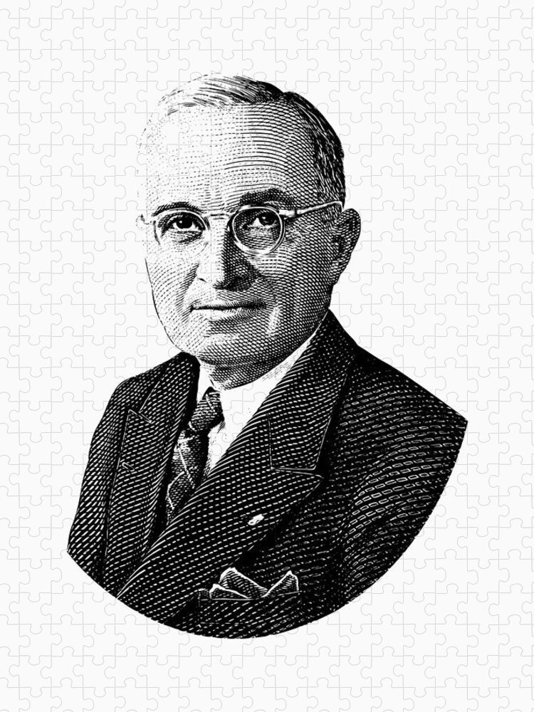 Harry Truman Jigsaw Puzzle featuring the digital art President Harry Truman Graphic #2 by War Is Hell Store