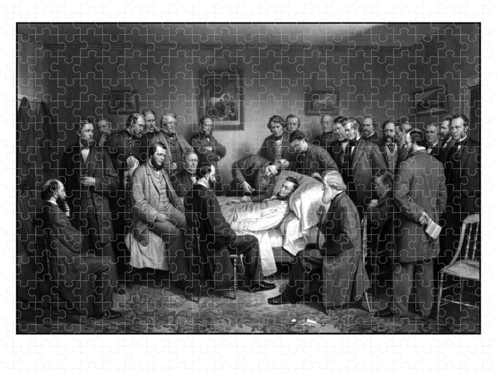 Abraham Lincoln Jigsaw Puzzle featuring the drawing President Lincoln's Deathbed by War Is Hell Store