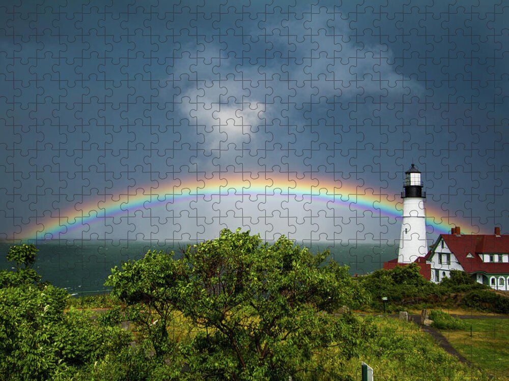 Portland Headlight Jigsaw Puzzle featuring the photograph Rainbow at Portland Headlight by Darryl Hendricks