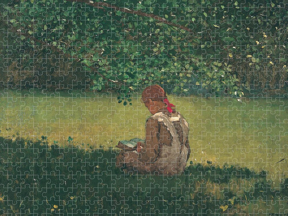 Winslow Homer Jigsaw Puzzle featuring the painting Reading by the Brook #1 by Winslow Homer