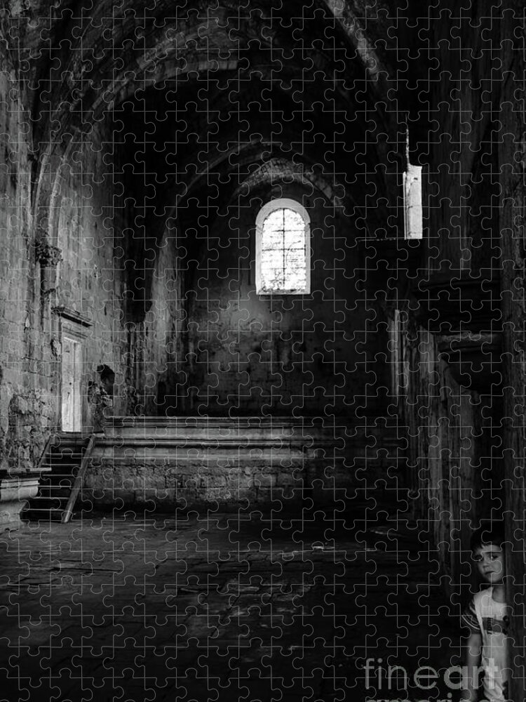 Burgos Jigsaw Puzzle featuring the photograph Rioseco Abandoned Abbey Nave Bw #1 by RicardMN Photography