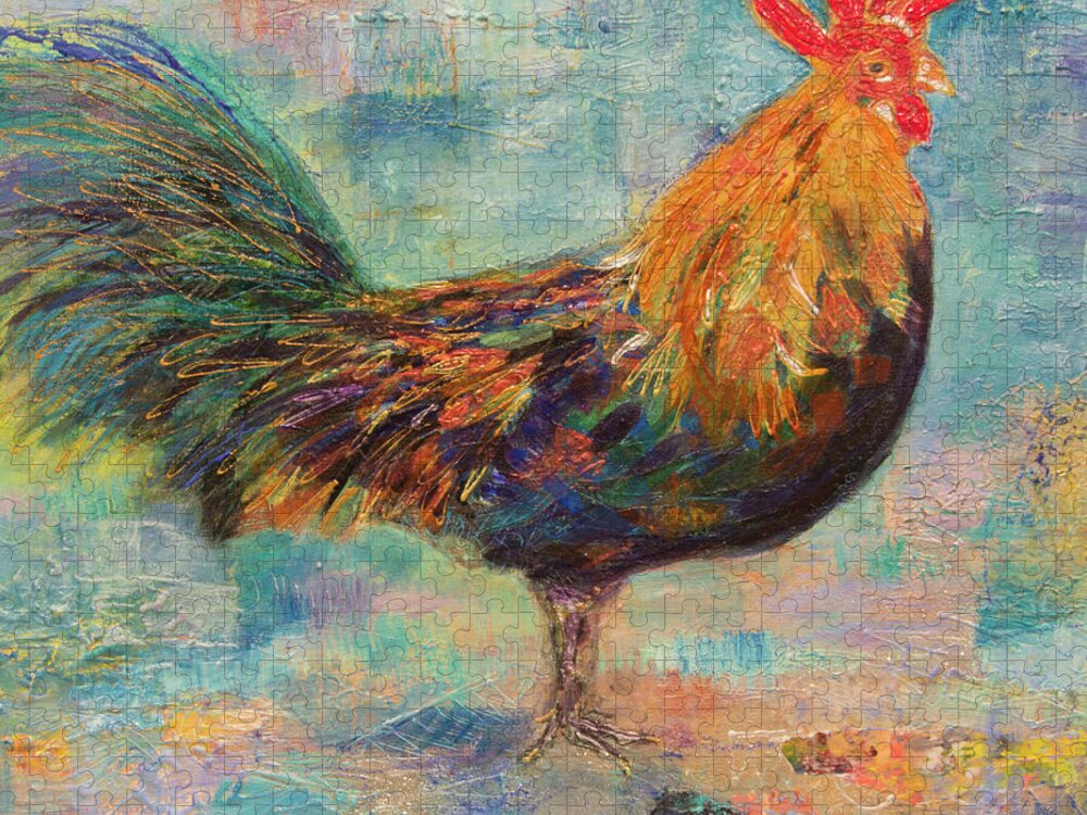 Rooster Jigsaw Puzzle featuring the mixed media Regal Rooster by Julia Malakoff