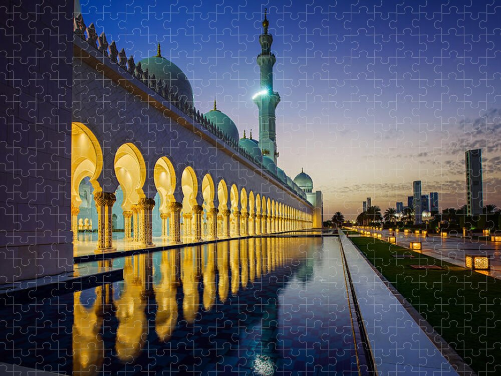 Abu Dhabi Grand Mosque Jigsaw Puzzle featuring the photograph Sheikh Zayed Grand Mosque by Ian Good