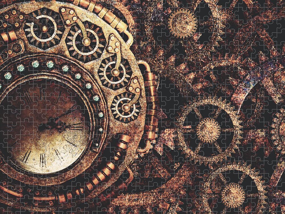 Steampunk Clock Gears #1 Jigsaw Puzzle by Mountain Dreams - Pixels