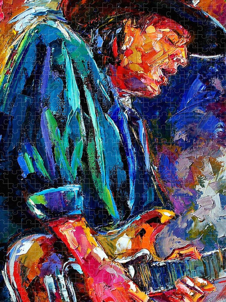 Stevie Ray Vaughan Jigsaw Puzzle featuring the painting Stevie Ray Vaughan #1 by Debra Hurd
