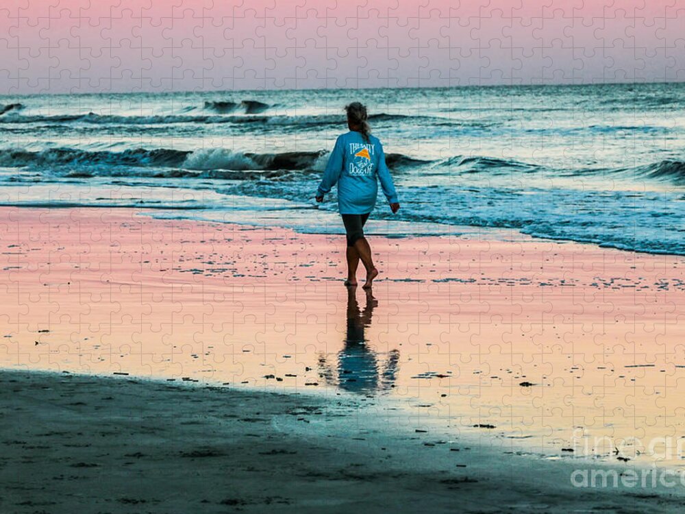 Hilton Head Jigsaw Puzzle featuring the photograph Sunset Stroll in the Surf Hilton Head by Thomas Marchessault