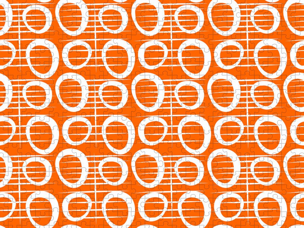 Orange Jigsaw Puzzle featuring the mixed media Tangerine Loop #1 by Linda Woods