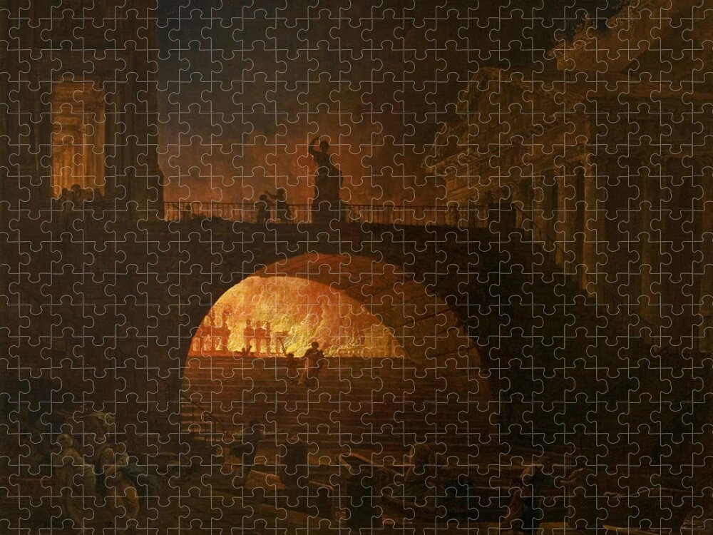 Hubert Robert Jigsaw Puzzle featuring the painting The Fire of Rome by Hubert Robert