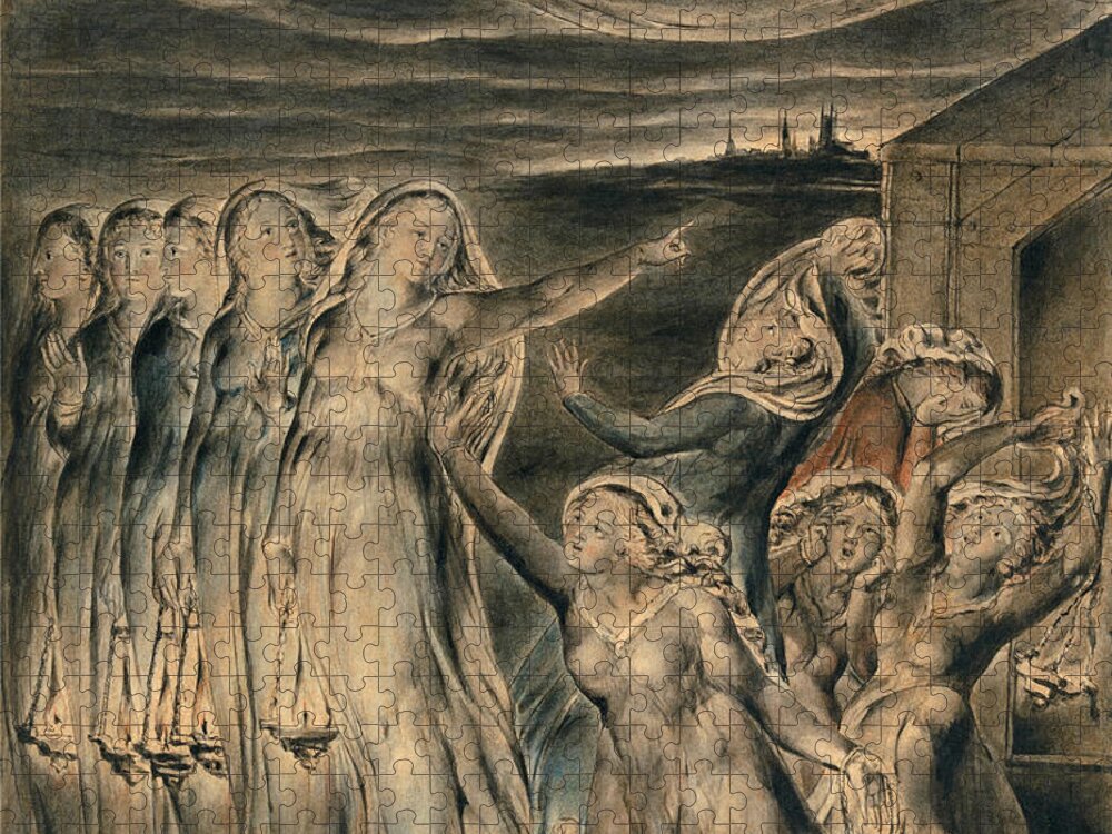 William Blake Jigsaw Puzzle featuring the drawing The Parable of the Wise and Foolish Virgins by William Blake
