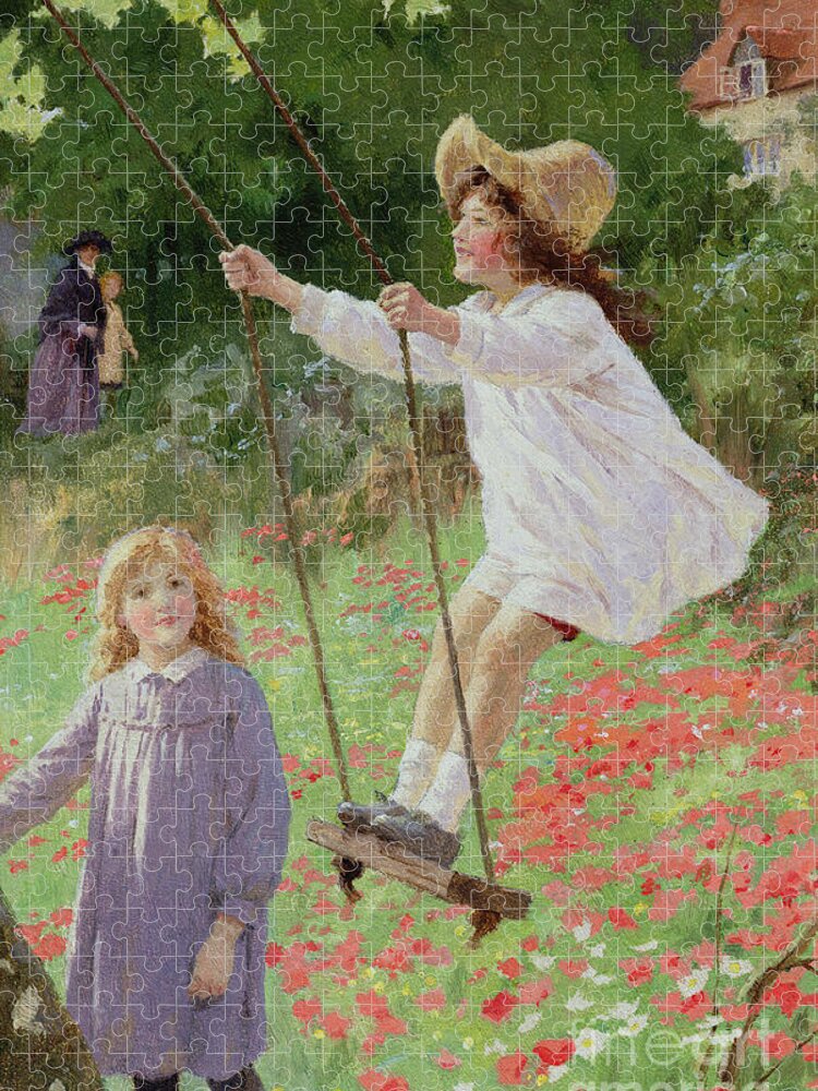 The Swing (oil On Board) Jigsaw Puzzle featuring the painting The Swing by Percy Tarrant