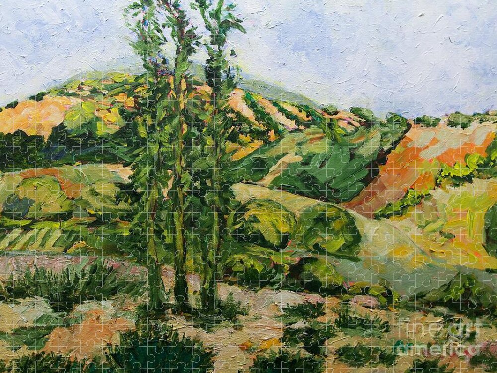 Landscape Jigsaw Puzzle featuring the painting Top of the Hill #1 by Allan P Friedlander