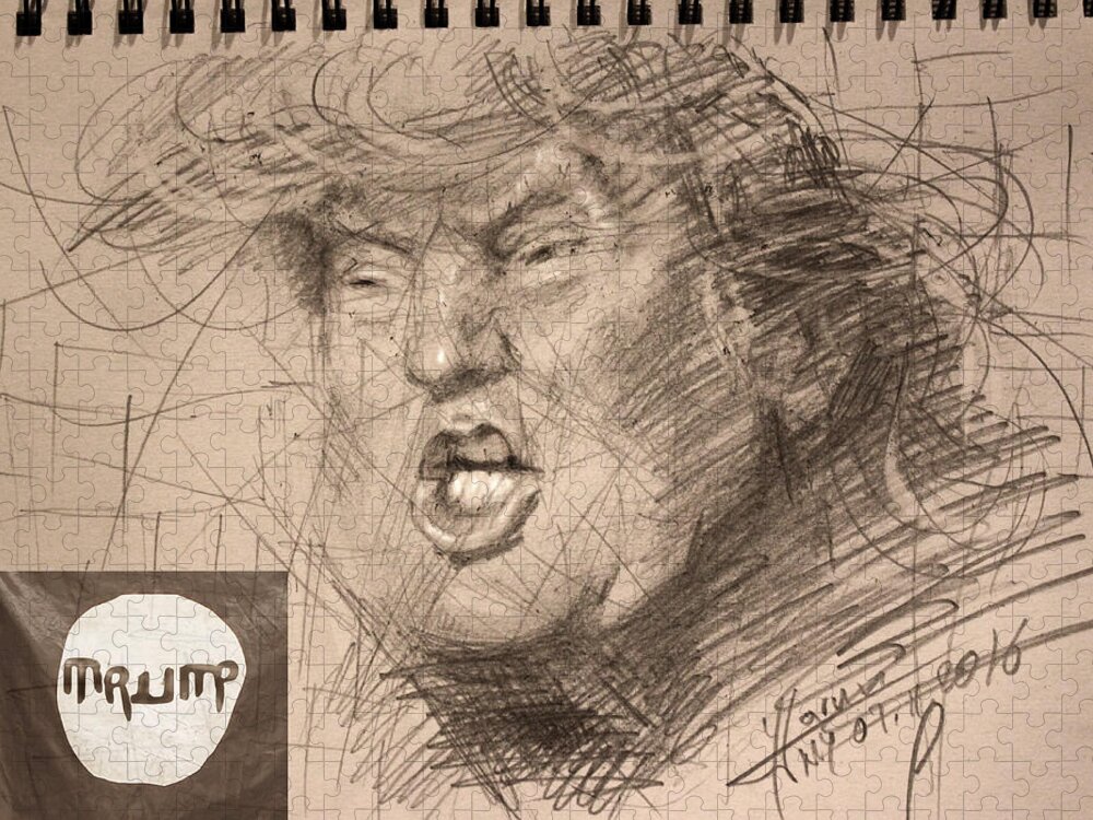 Donald Trump Jigsaw Puzzle featuring the drawing Trump #2 by Ylli Haruni