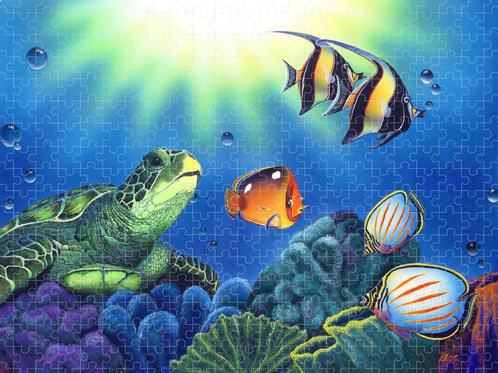 Turtle Jigsaw Puzzle featuring the painting Turtle Dreams #1 by Angie Hamlin