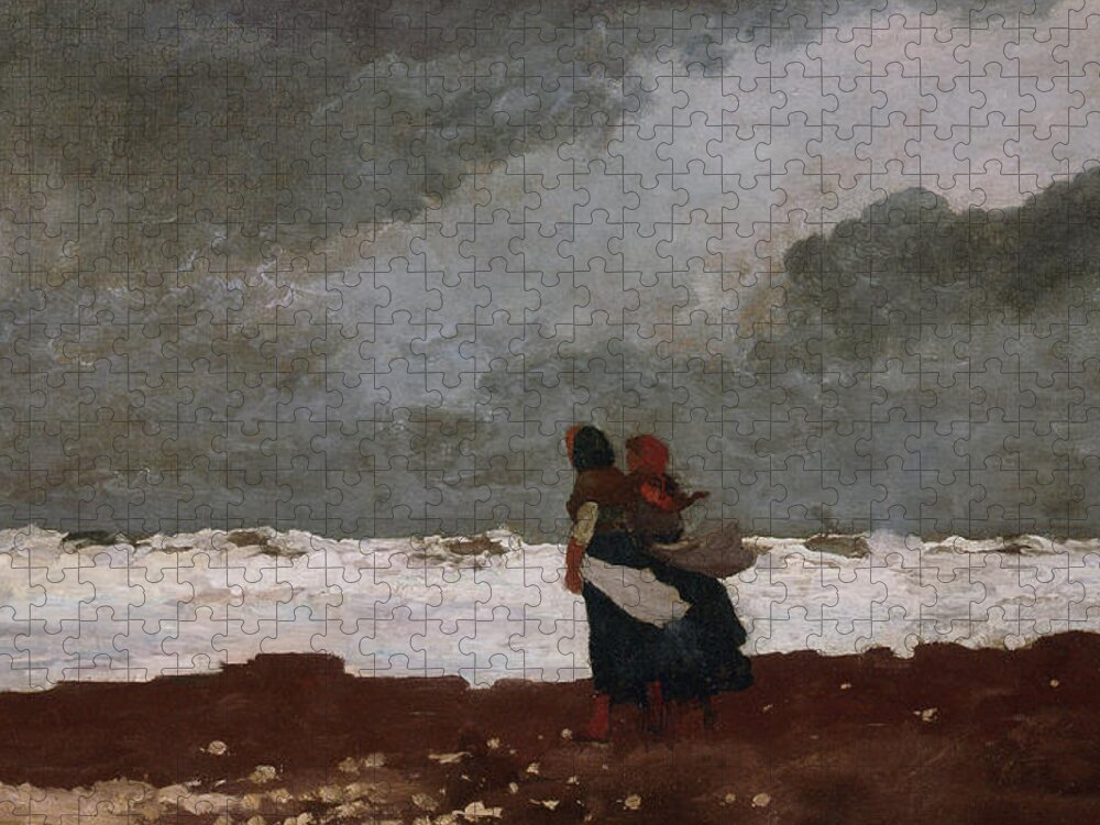 Winslow Homer Jigsaw Puzzle featuring the painting Two Figures by the Sea #5 by Winslow Homer