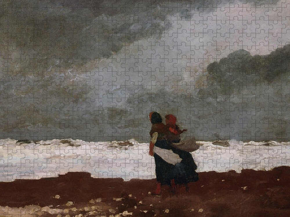 Winslow Homer Jigsaw Puzzle featuring the painting Two Figures by the Sea #2 by Winslow Homer