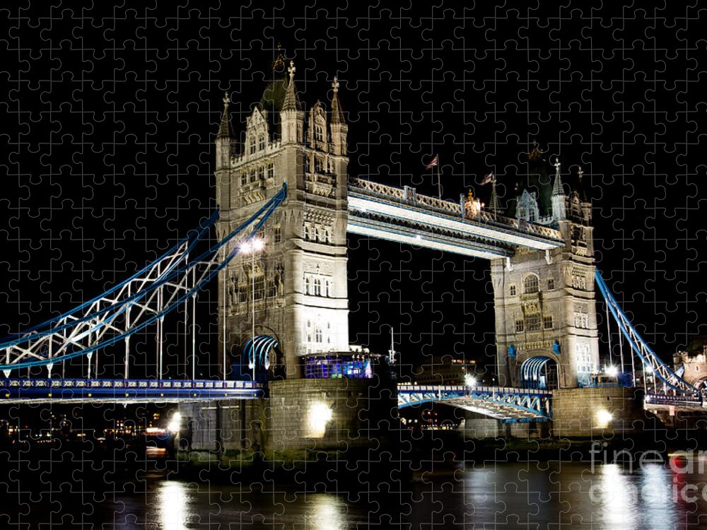 Thames Jigsaw Puzzle featuring the photograph View of The River thames and Tower Bridge at Night #1 by David Pyatt