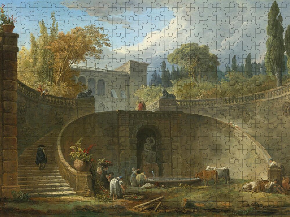 Hubert Robert Jigsaw Puzzle featuring the painting Villa Farnese with Gardens at Caprarola by Hubert Robert