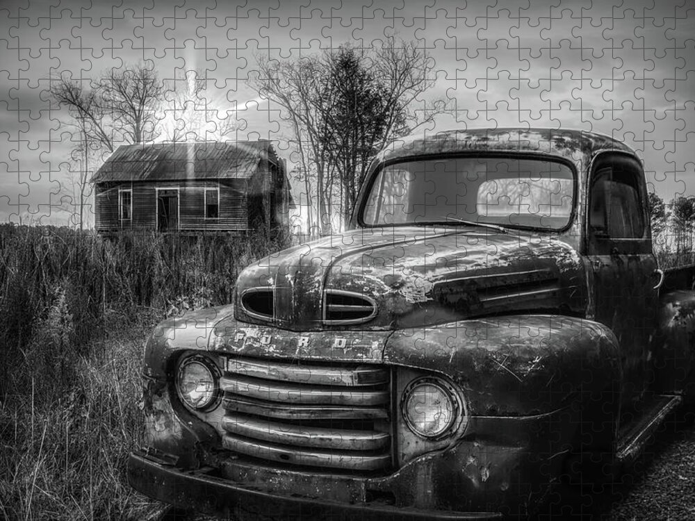 1948 Jigsaw Puzzle featuring the photograph Vintage Classic Ford Pickup Truck in Black and White by Debra and Dave Vanderlaan