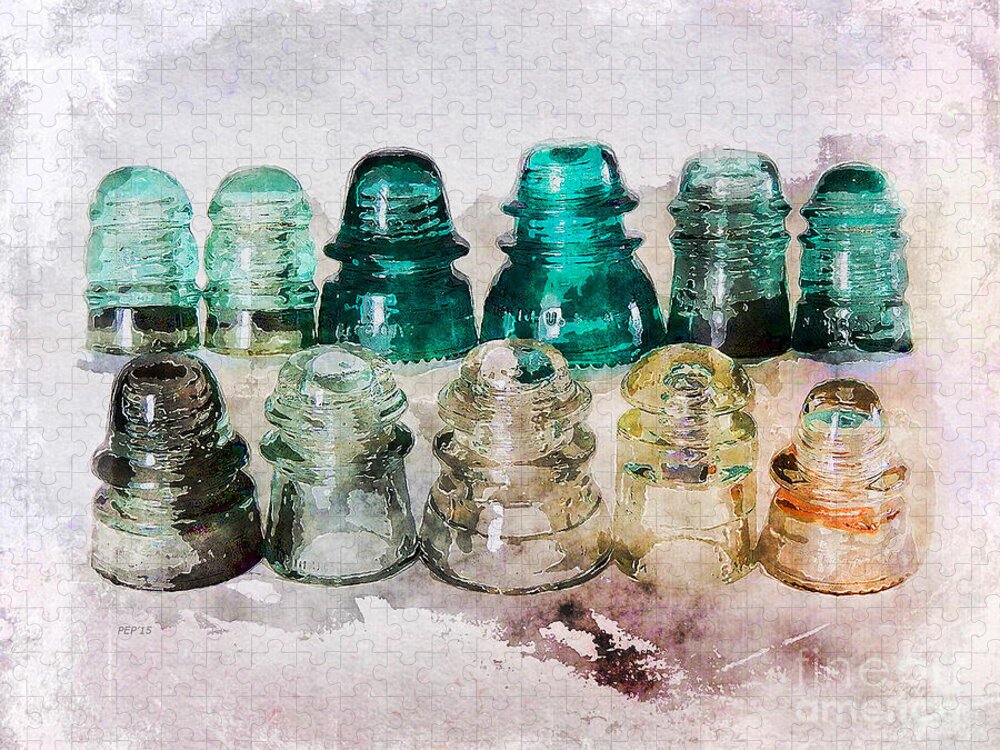 Glass Jigsaw Puzzle featuring the photograph Vintage Glass Insulators #1 by Phil Perkins