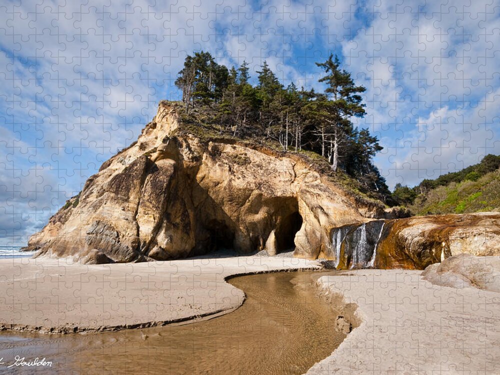 Beach Jigsaw Puzzle featuring the photograph Waterfall Flowing into the Pacific Ocean #2 by Jeff Goulden