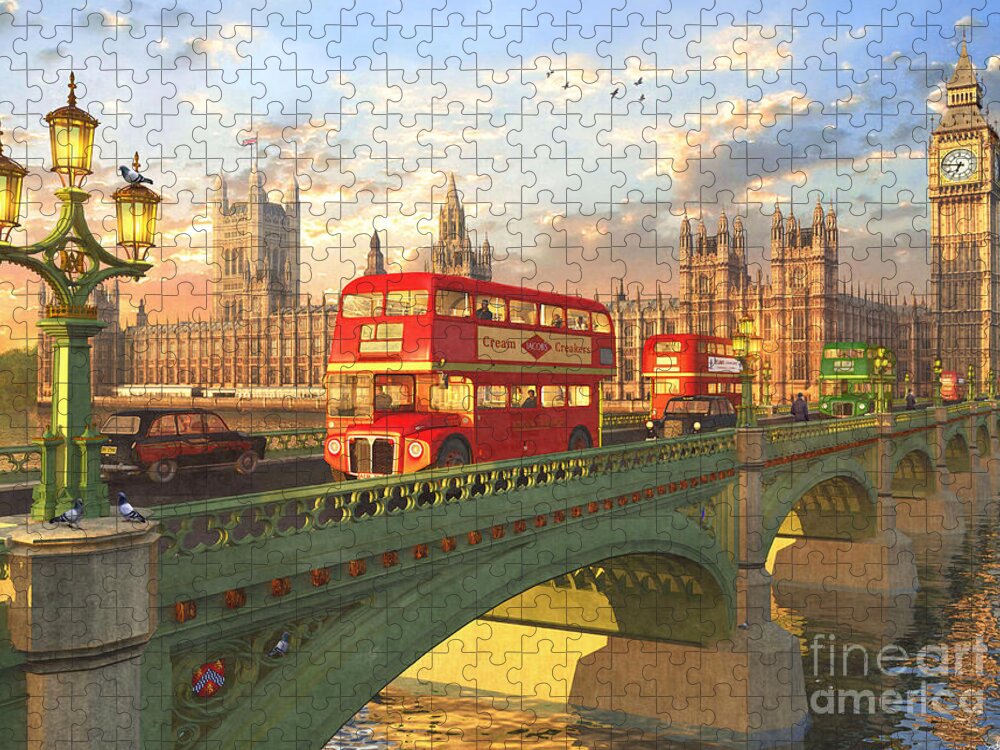 London Jigsaw Puzzle featuring the digital art Westminster Bridge #1 by MGL Meiklejohn Graphics Licensing