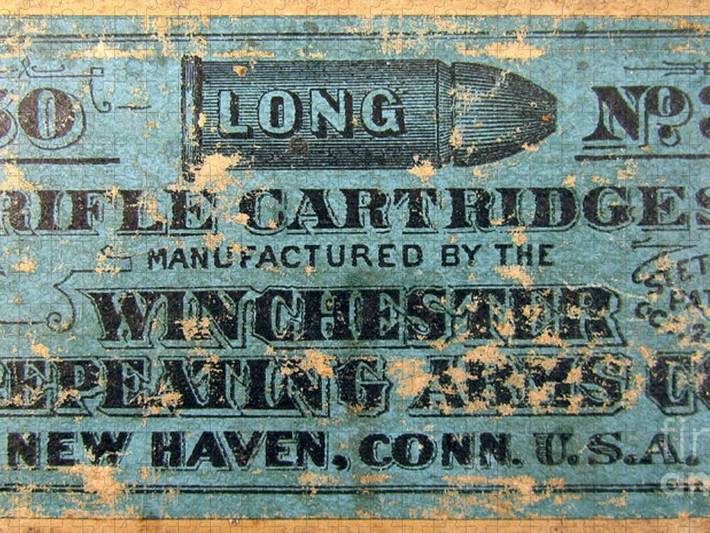 Winchester Rifle Cartridges Sign Jigsaw Puzzle featuring the photograph Winchester Rifle Cartridges Sign #1 by Jon Neidert