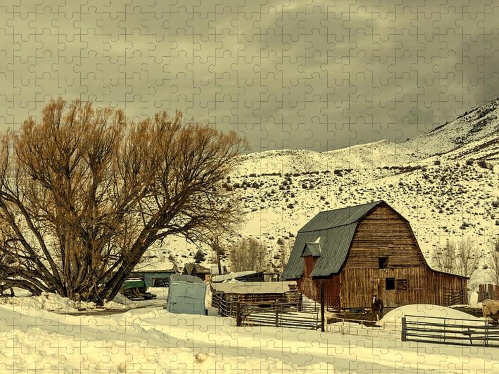 Farm Jigsaw Puzzle featuring the photograph Winter Farm Scene - Wyoming #1 by Mountain Dreams