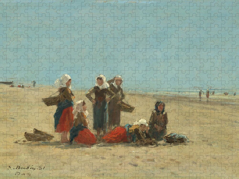 Eugene Boudin Jigsaw Puzzle featuring the painting Women On The Beach At Berck #1 by Eugene Boudin