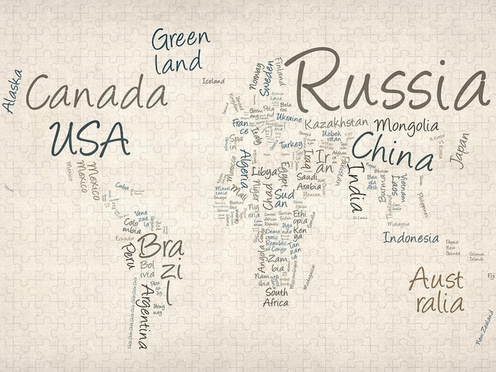 World Map Jigsaw Puzzle featuring the digital art Writing Text Map of the World Map #1 by Michael Tompsett