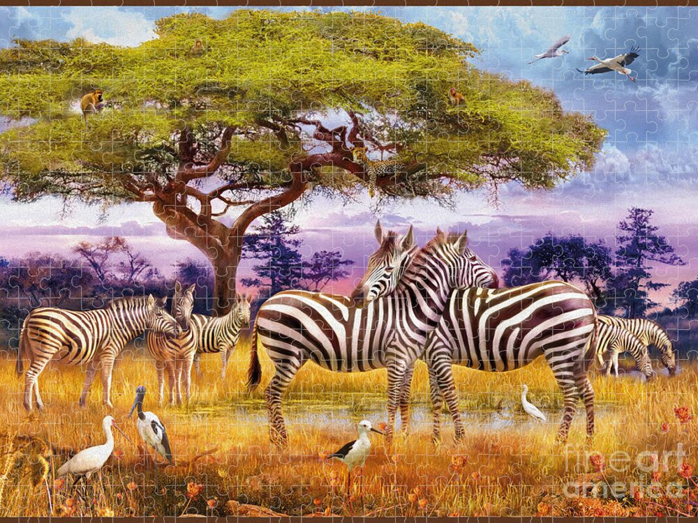 Africa Jigsaw Puzzle featuring the digital art Zebras #1 by MGL Meiklejohn Graphics Licensing