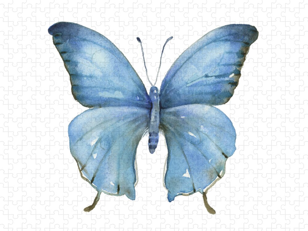 Blue And Brown Butterfly Jigsaw Puzzle featuring the painting 111 Blue Elijah Butterfly by Amy Kirkpatrick