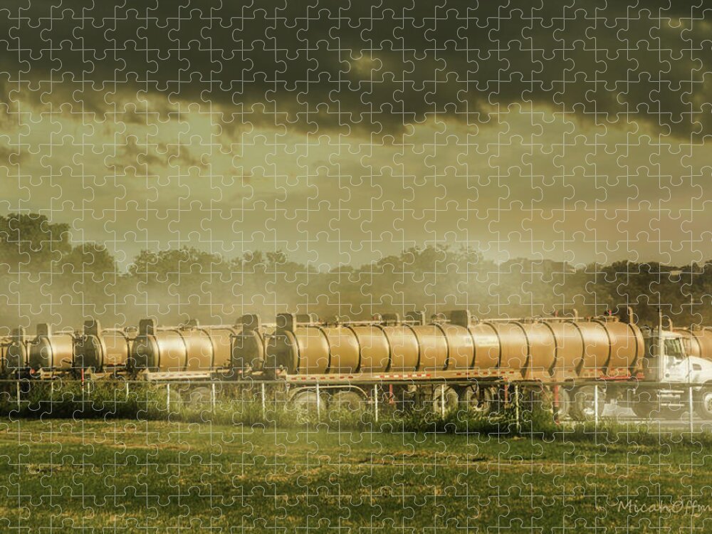 Tank Trucks Jigsaw Puzzle featuring the photograph 12 Tank Trucks Warming Up by Micah Offman