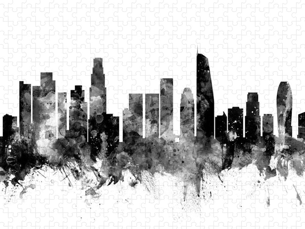 Los Angeles Jigsaw Puzzle featuring the digital art Los Angeles California Skyline #13 by Michael Tompsett