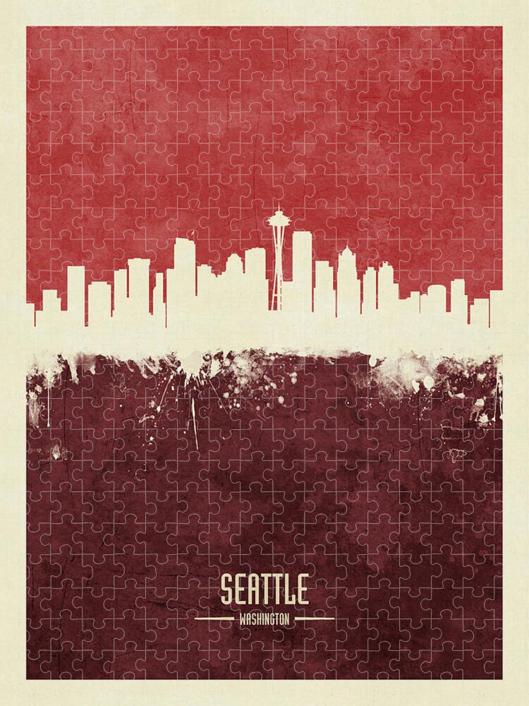 Seattle Jigsaw Puzzle featuring the digital art Seattle Washington Skyline #13 by Michael Tompsett