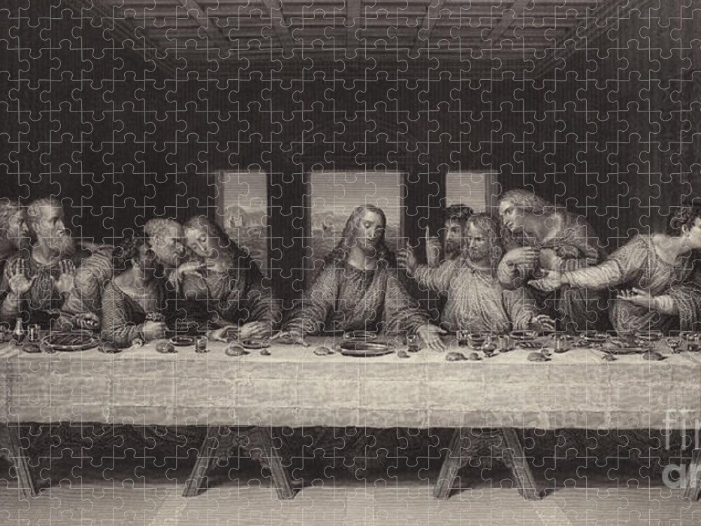The Last Supper Jigsaw Puzzle featuring the drawing The Last Supper by Leonardo Da Vinci