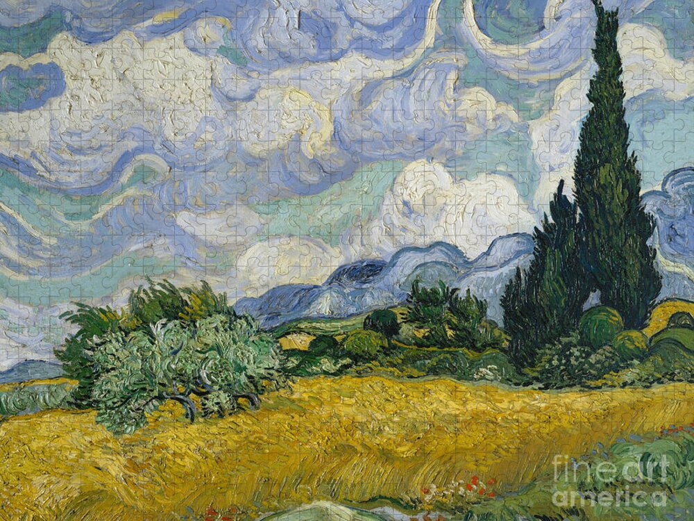 Vincent Van Gogh Jigsaw Puzzle featuring the painting Wheat Field with Cypresses by Vincent Van Gogh
